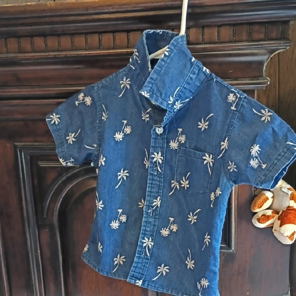 Blue and White Floral Polo Shirt